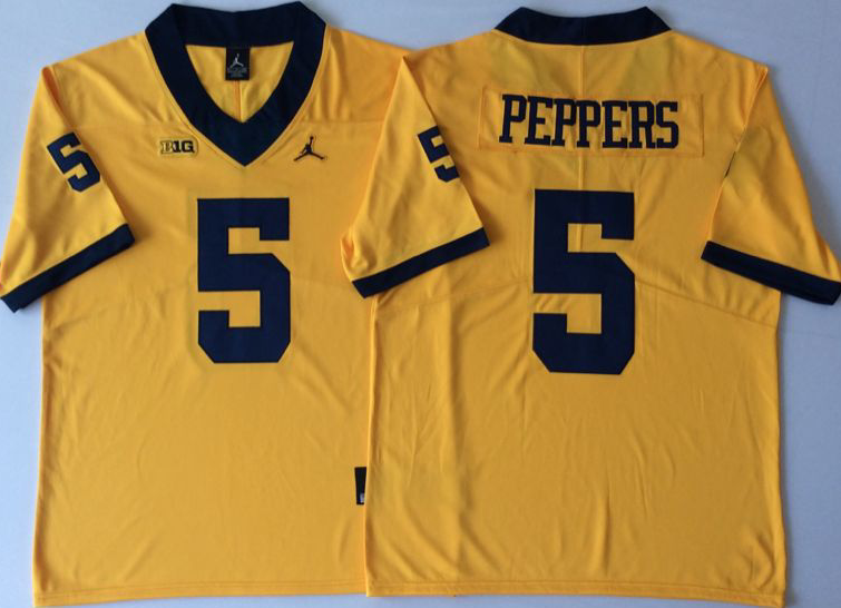 Men Michigan Wolverines 5 Peppers Yellow Stitched NCAA Jersey